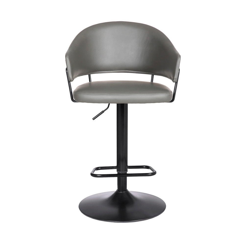 Armen Living - Brody Adjustable Height Swivel Grey Faux Leather and Black Wood and Metal Base Bar Stool - LCBOBABLGR veiw 2