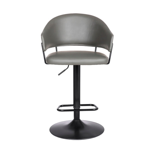 Armen Living - Brody Adjustable Height Swivel Grey Faux Leather and Black Wood and Metal Base Bar Stool - LCBOBABLGR veiw 2