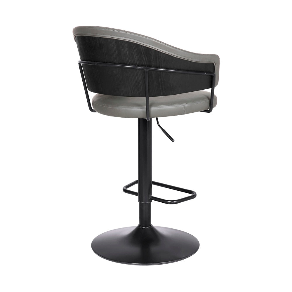 Armen Living - Brody Adjustable Height Swivel Grey Faux Leather and Black Wood and Metal Base Bar Stool - LCBOBABLGR veiw 4