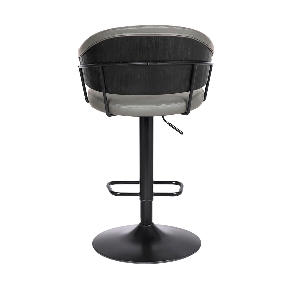 Armen Living - Brody Adjustable Height Swivel Grey Faux Leather and Black Wood and Metal Base Bar Stool - LCBOBABLGR veiw 5