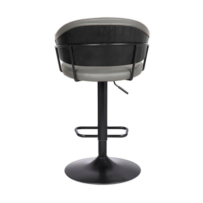 Armen Living - Brody Adjustable Height Swivel Grey Faux Leather and Black Wood and Metal Base Bar Stool - LCBOBABLGR veiw 5