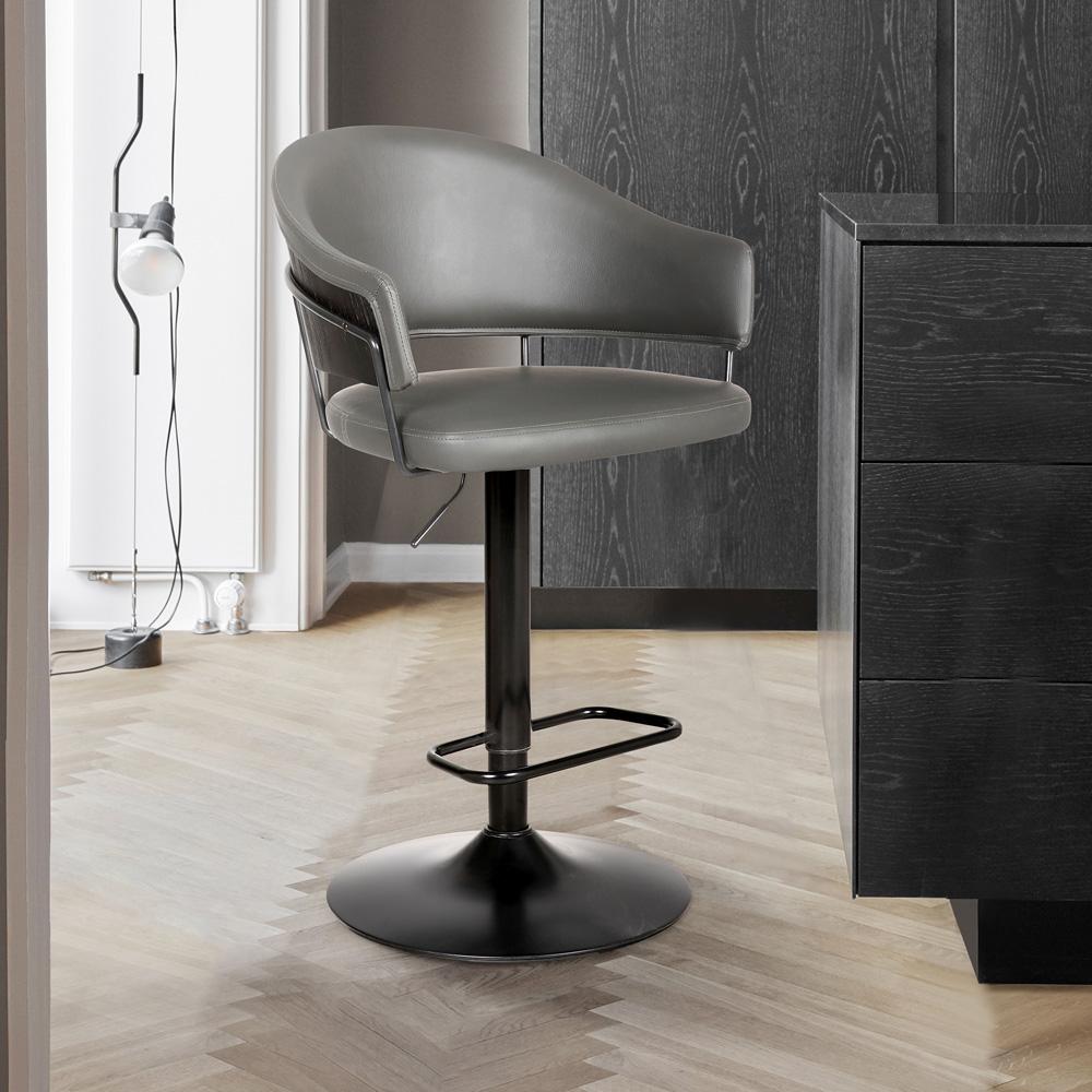 Armen Living - Brody Adjustable Height Swivel Grey Faux Leather and Black Wood and Metal Base Bar Stool - LCBOBABLGR veiw 6