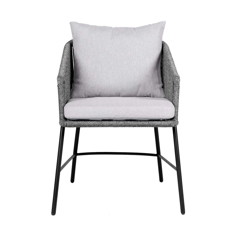 Armen Living - Calica Outdoor Patio Dining Chair in Black Metal and Grey Rope - 840254332294 veiw 2
