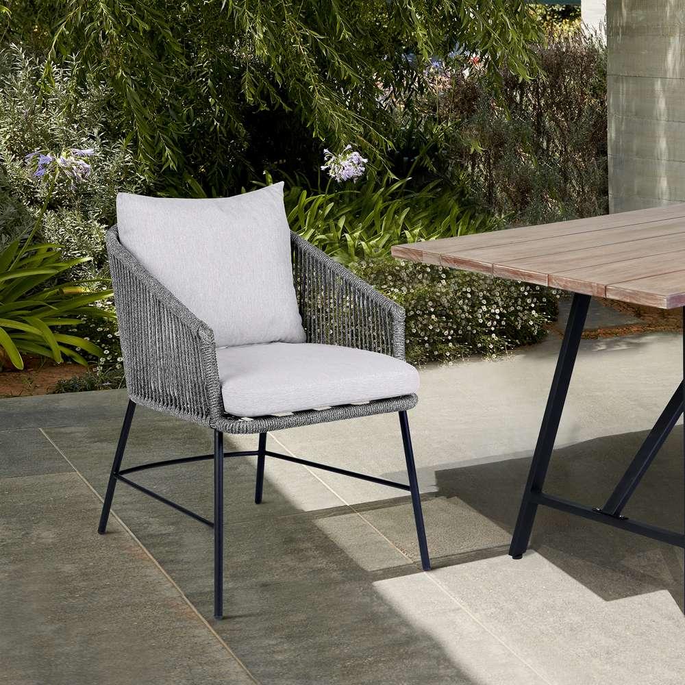 Armen Living - Calica Outdoor Patio Dining Chair in Black Metal and Grey Rope - 840254332294 veiw 9