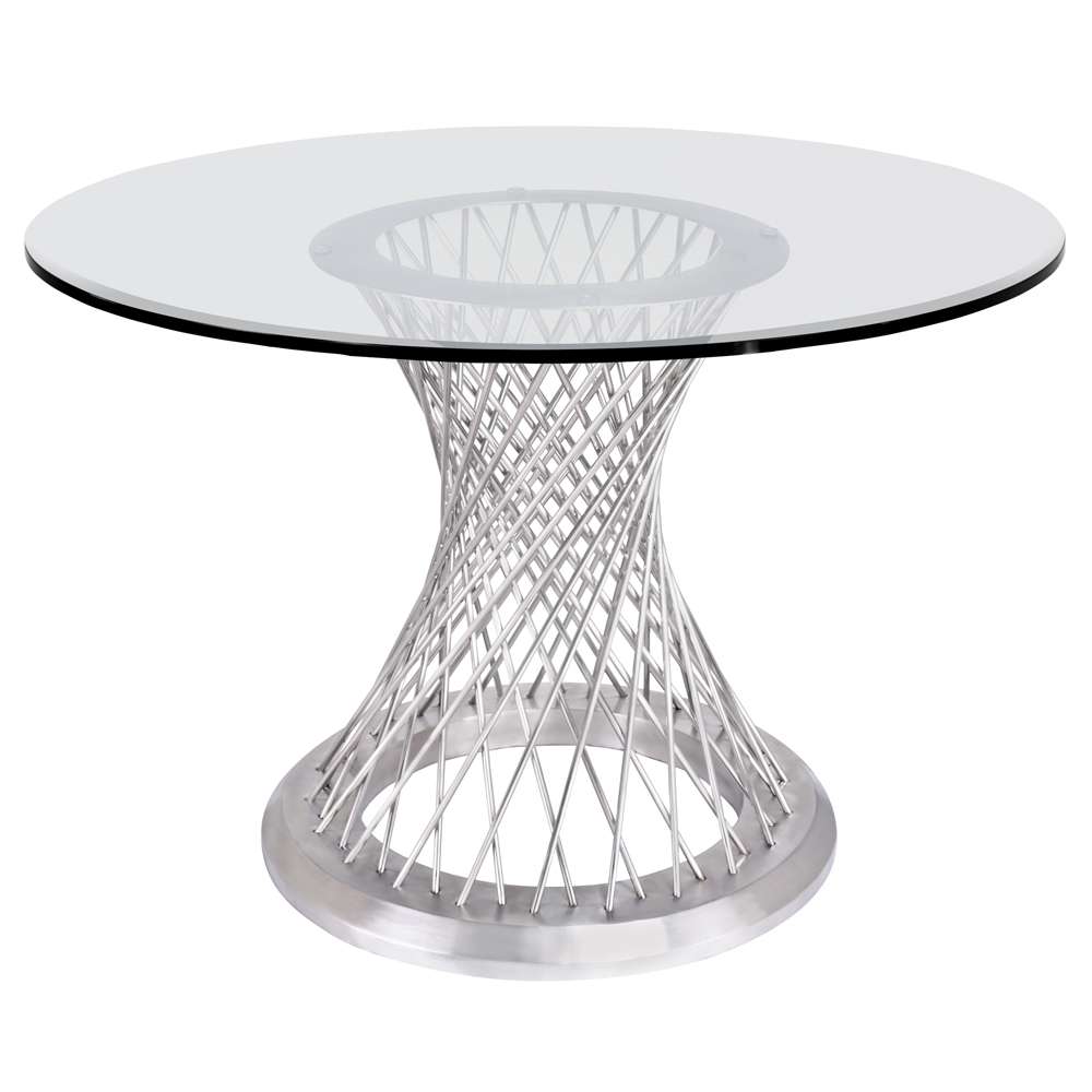 Armen Living - Calypso Contemporary Dining Table in Brushed Stainless Steel with Clear Tempered Glass Top - LCCPDIBABS veiw 1
