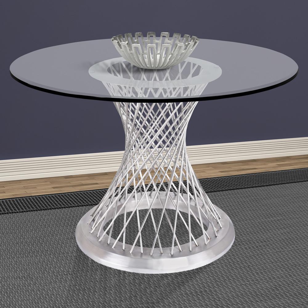 Armen Living - Calypso Contemporary Dining Table in Brushed Stainless Steel with Clear Tempered Glass Top - LCCPDIBABS veiw 5