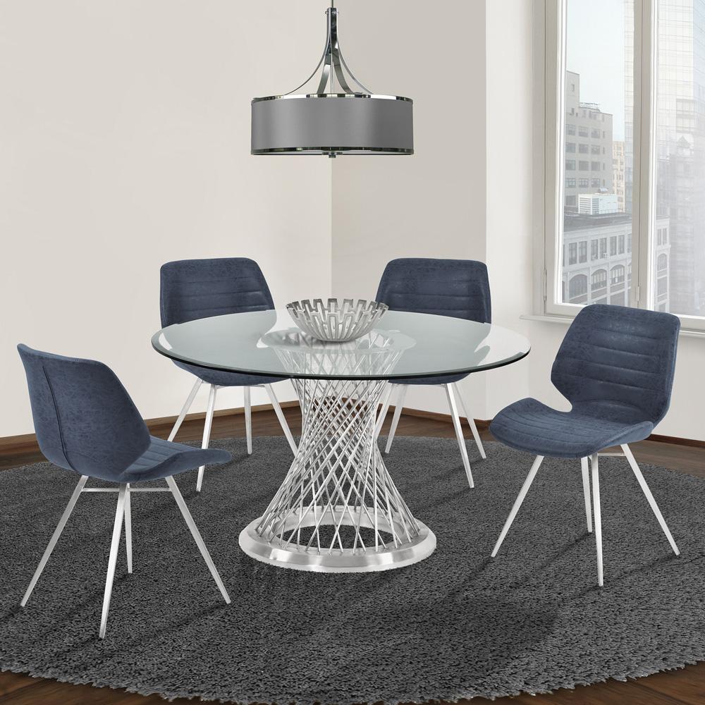 Armen Living - Calypso Contemporary Dining Table in Brushed Stainless Steel with Clear Tempered Glass Top - LCCPDIBABS veiw 6