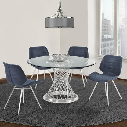 Armen Living - Calypso Contemporary Dining Table in Brushed Stainless Steel with Clear Tempered Glass Top - LCCPDIBABS veiw 6