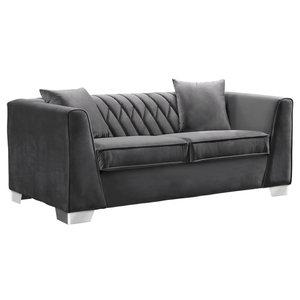 Armen Living - Cambridge Contemporary Loveseat in Brushed Stainless Steel and Dark Gray Velvet - LCCM2GR veiw 1