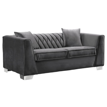 Armen Living - Cambridge Contemporary Loveseat in Brushed Stainless Steel and Dark Gray Velvet - LCCM2GR veiw 1