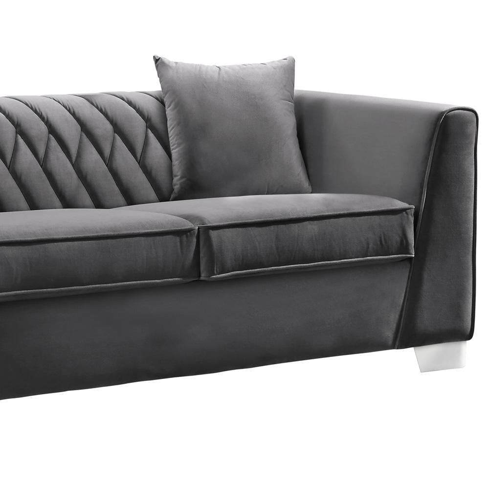 Armen Living - Cambridge Contemporary Loveseat in Brushed Stainless Steel and Dark Gray Velvet - LCCM2GR veiw 2