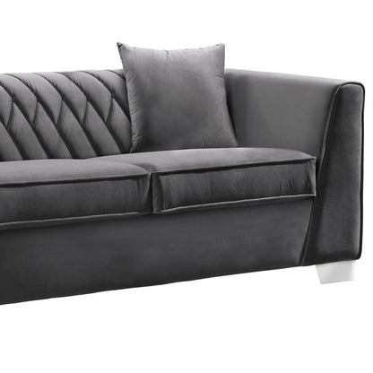 Armen Living - Cambridge Contemporary Loveseat in Brushed Stainless Steel and Dark Gray Velvet - LCCM2GR veiw 2