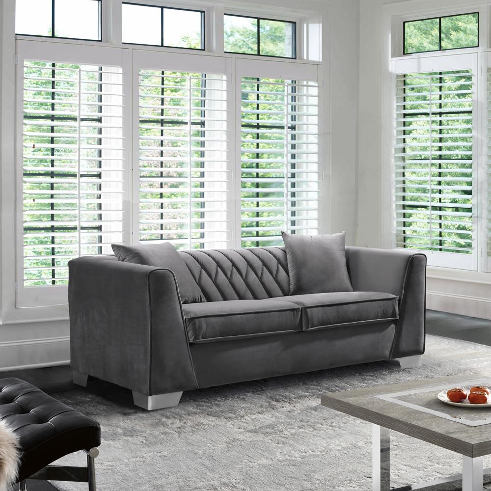 Armen Living - Cambridge Contemporary Loveseat in Brushed Stainless Steel and Dark Gray Velvet - LCCM2GR veiw 3