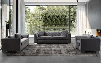 Armen Living - Cambridge Contemporary Loveseat in Brushed Stainless Steel and Dark Gray Velvet - LCCM2GR veiw 4