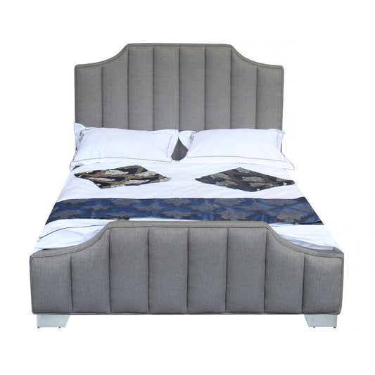 Armen Living - Camelot Contemporary Queen Bed with Polished Stainless Steel and Gray Fabric - LCCTBEGR view 1