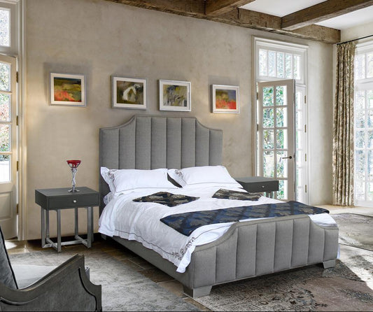 Armen Living - Camelot Contemporary Queen Bed with Polished Stainless Steel and Gray Fabric - LCCTBEGR view 2