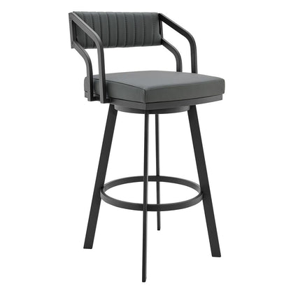 Armen Living - Capri 26in Swivel Modern Black Metal and Slate Gray Faux Leather Bar and Counter Stool - LCCPBABLSG26 veiw 1