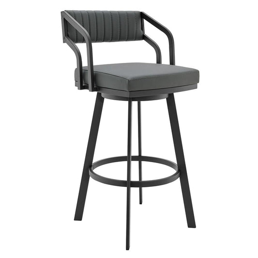 Armen Living - Capri 26in Swivel Modern Black Metal and Slate Gray Faux Leather Bar and Counter Stool - LCCPBABLSG26 veiw 1