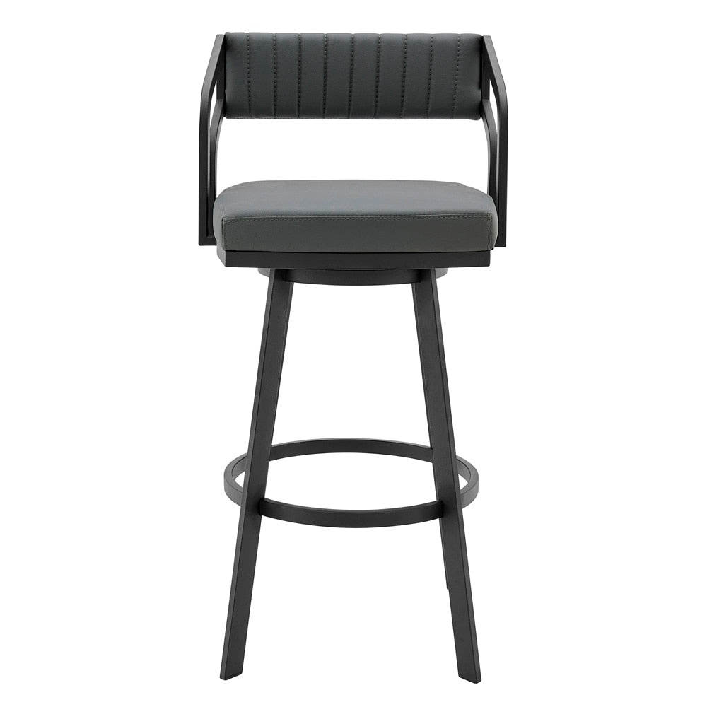 Armen Living - Capri 26in Swivel Modern Black Metal and Slate Gray Faux Leather Bar and Counter Stool - LCCPBABLSG26 veiw 2