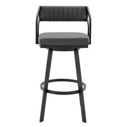 Armen Living - Capri 26in Swivel Modern Black Metal and Slate Gray Faux Leather Bar and Counter Stool - LCCPBABLSG26 veiw 2