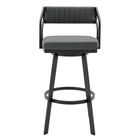 Armen Living - Capri 26in Swivel Modern Black Metal and Slate Gray Faux Leather Bar and Counter Stool - LCCPBABLSG26 veiw 2