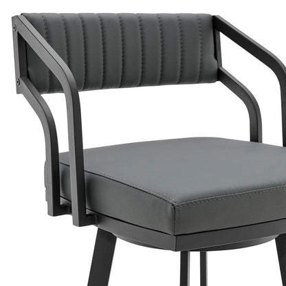 Armen Living - Capri 26in Swivel Modern Black Metal and Slate Gray Faux Leather Bar and Counter Stool - LCCPBABLSG26 veiw 4