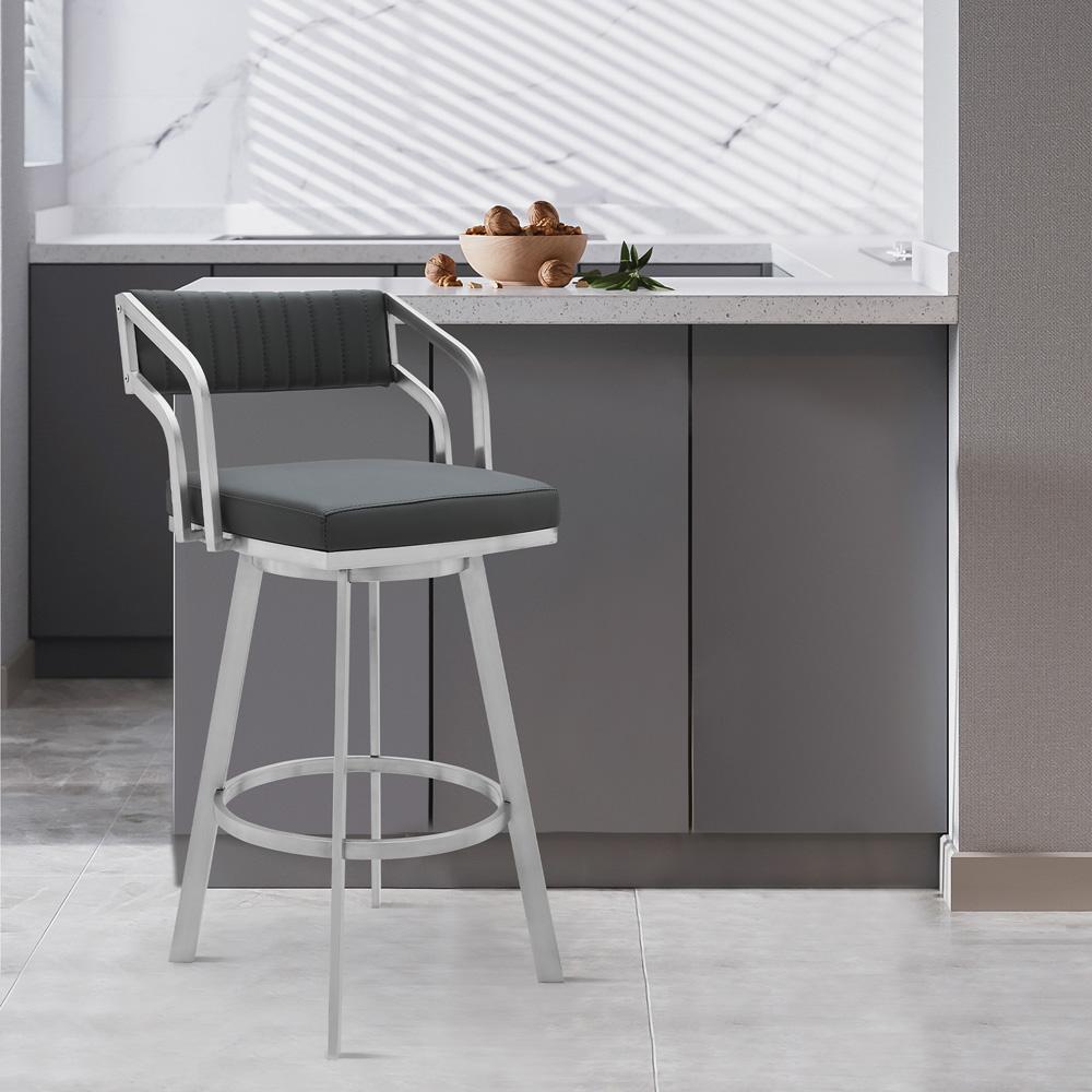 Armen Living - Capri 30in Swivel Modern Metal and Slate Gray Faux Leather Bar and Counter Stool - LCCPBABSSG30 - CLOSEOUT veiw 7