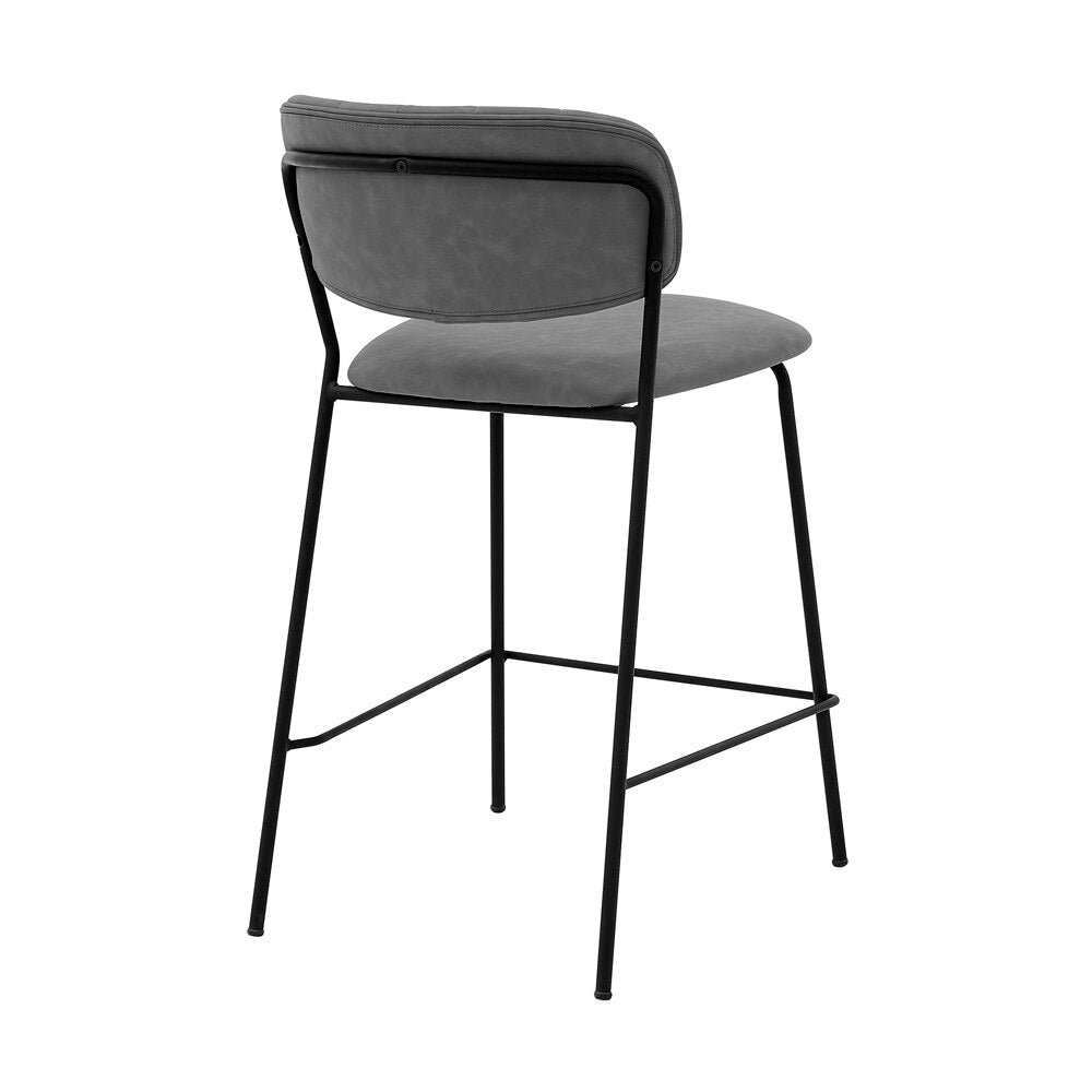 Armen Living - Carlo 26in Gray Faux Leather and Black Metal Counter Height Bar Stool - LCCOBABLGR26_CLOSEOUT veiw 3