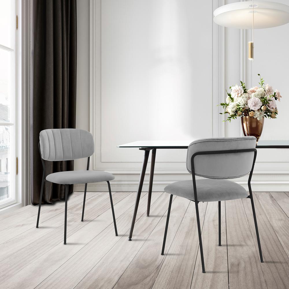 Armen Living - Carlo Gray Velvet and Metal Dining Room Chairs (Set of 2) - LCCOSIBLGR veiw 8
