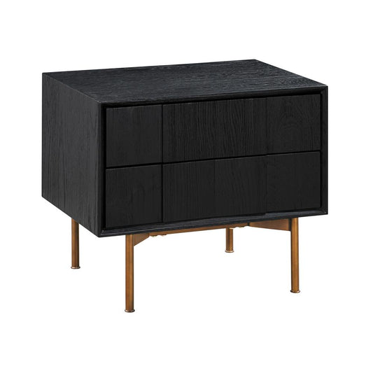 Armen Living - Carnaby 2 Drawer Nightstand in Black Brushed Oak and Bronze - LCCFLABL veiw 2