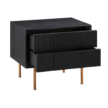 Armen Living - Carnaby 2 Drawer Nightstand in Black Brushed Oak and Bronze - LCCFLABL veiw 3