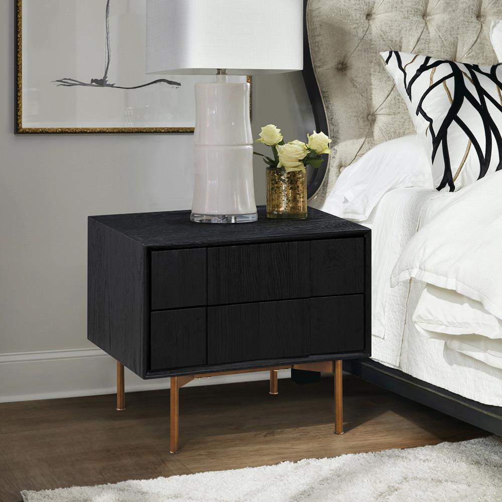 Armen Living - Carnaby 2 Drawer Nightstand in Black Brushed Oak and Bronze - LCCFLABL veiw 10