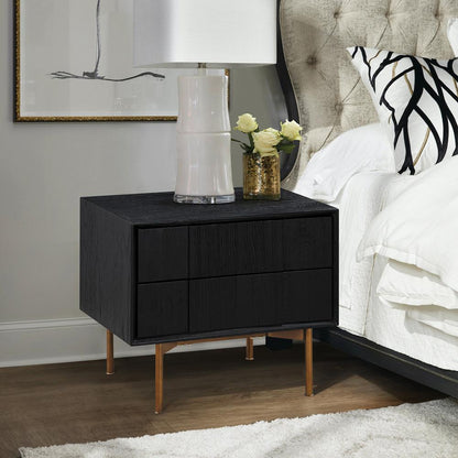 Armen Living - Carnaby 2 Drawer Nightstand in Black Brushed Oak and Bronze - LCCFLABL veiw 10
