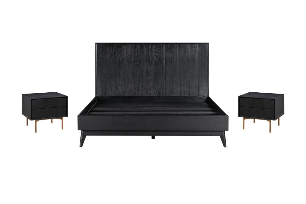 Armen Living - Carnaby Queen 3 Piece Bedroom Set in Black Brushed Oak Wood - SETCFBDBLQN3A veiw 1