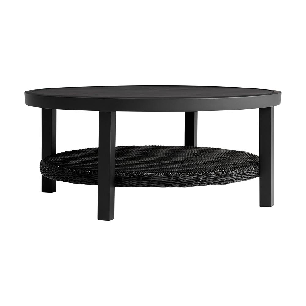 Armen Living - Cayman Black Aluminum Outdoor Round Conversation Table with Wicker Shelf - LCODCMCOBL veiw 2