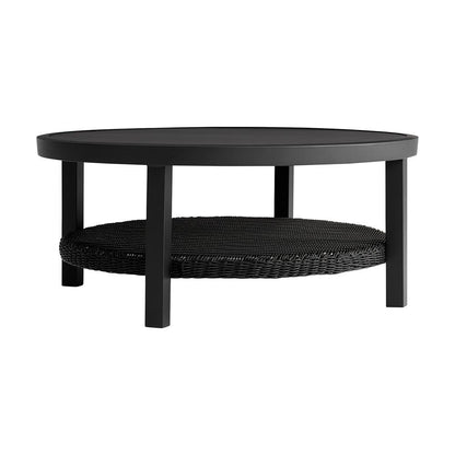 Armen Living - Cayman Black Aluminum Outdoor Round Conversation Table with Wicker Shelf - LCODCMCOBL veiw 2