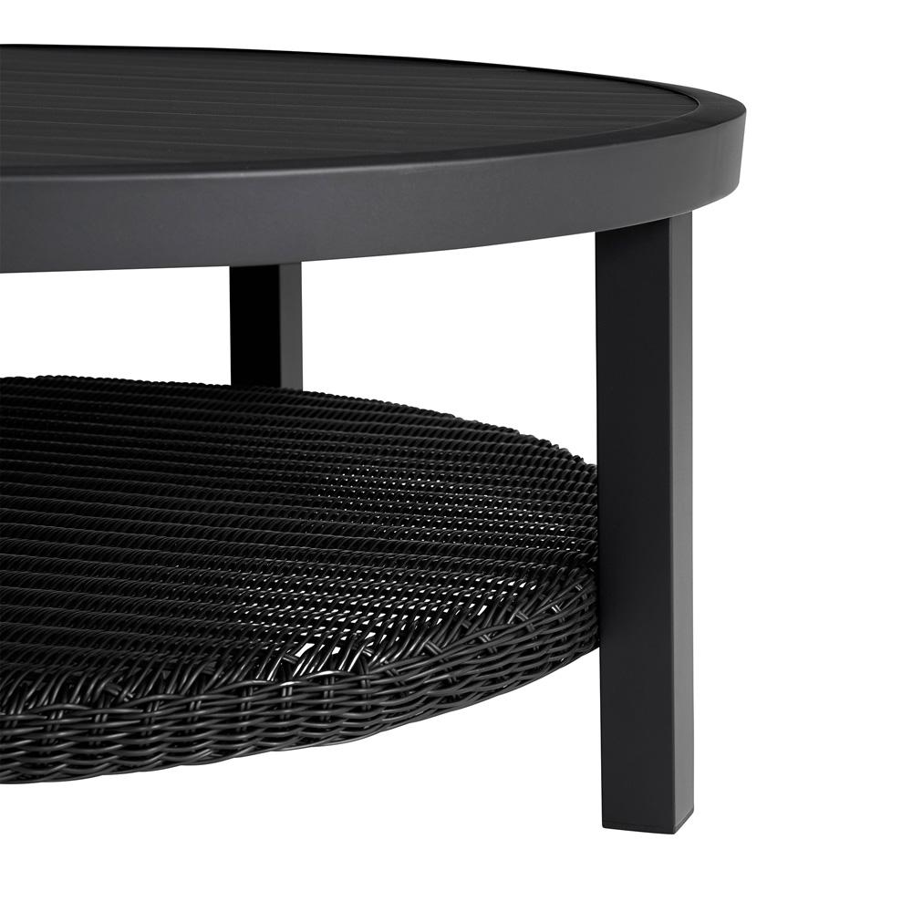 Armen Living - Cayman Black Aluminum Outdoor Round Conversation Table with Wicker Shelf - LCODCMCOBL veiw 3