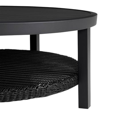 Armen Living - Cayman Black Aluminum Outdoor Round Conversation Table with Wicker Shelf - LCODCMCOBL veiw 3