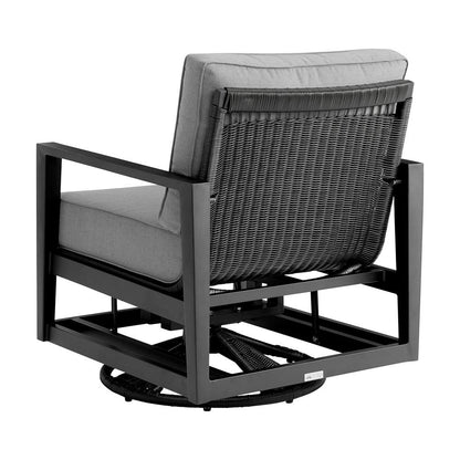 Armen Living - Cayman Black Aluminum Outdoor Swivel Glider Chair with Dark Gray Cushions - LCODCMCHBL veiw 3