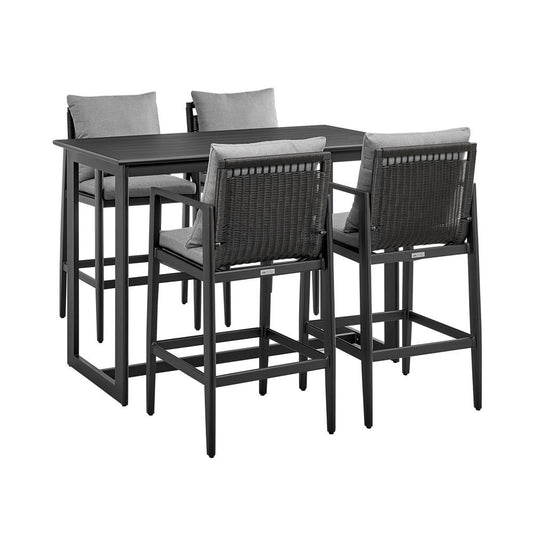 Armen Living - Cayman Outdoor Patio 5-Piece Bar Table Set in Aluminum with Gray Cushions - SETODCA5BTBLGRY veiw 1