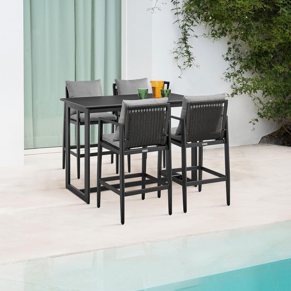Armen Living - Cayman Outdoor Patio 5-Piece Bar Table Set in Aluminum with Gray Cushions - SETODCA5BTBLGRY veiw 8