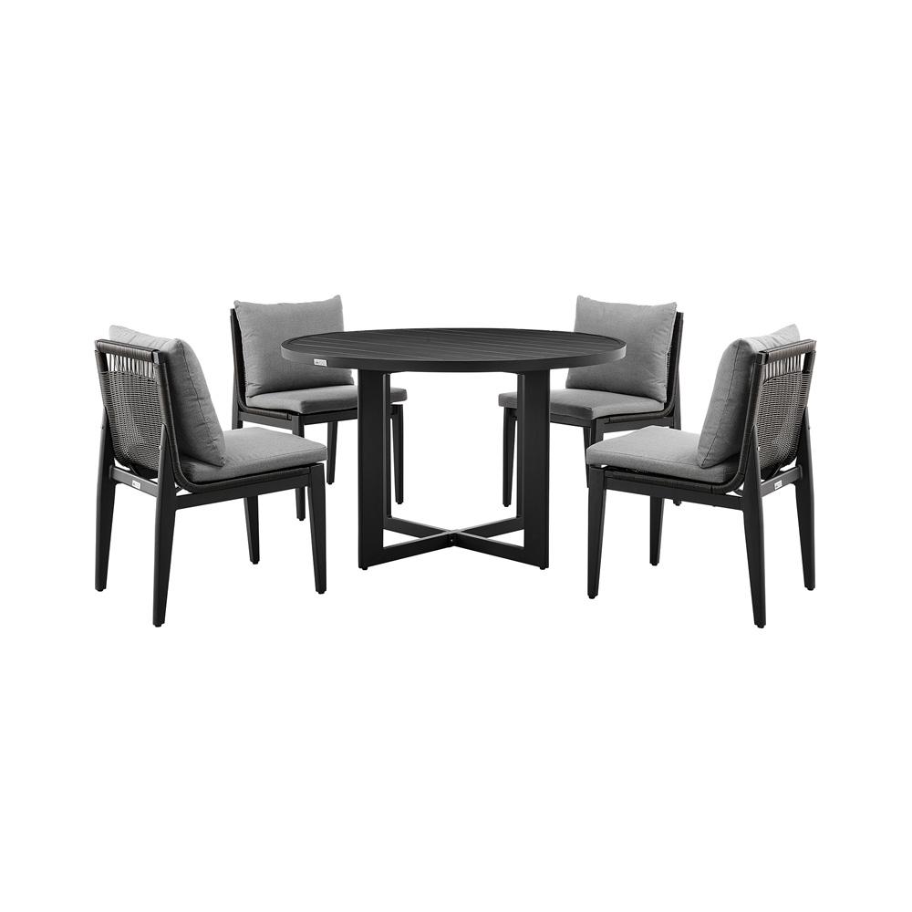 Armen Living - Cayman Outdoor Patio 5-Piece Round Dining Table Set in Aluminum with Gray Cushions - SETODCA5RDBLGRY veiw 1