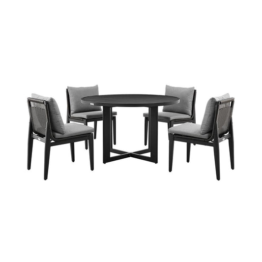 Armen Living - Cayman Outdoor Patio 5-Piece Round Dining Table Set in Aluminum with Gray Cushions - SETODCA5RDBLGRY veiw 1