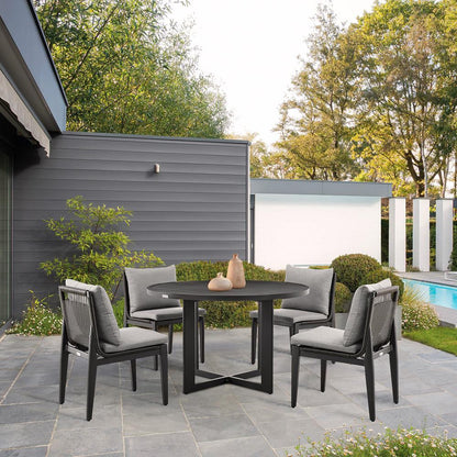 Armen Living - Cayman Outdoor Patio 5-Piece Round Dining Table Set in Aluminum with Gray Cushions - SETODCA5RDBLGRY veiw 8