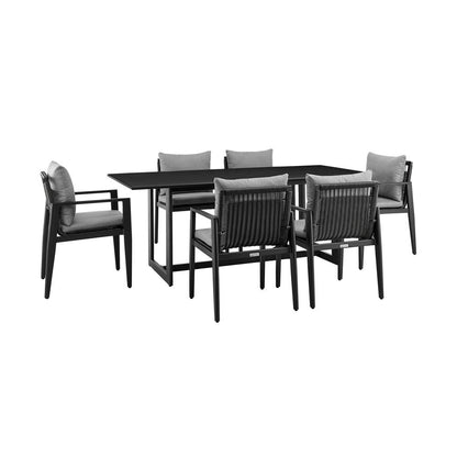 Armen Living - Cayman Outdoor Patio 7-Piece Dining Table Set in Aluminum with Gray Cushions - SETODCA7BLGRY veiw 1