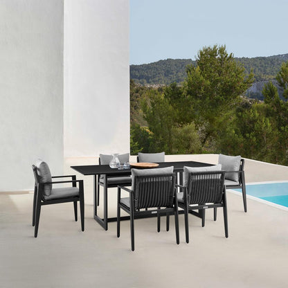 Armen Living - Cayman Outdoor Patio 7-Piece Dining Table Set in Aluminum with Gray Cushions - SETODCA7BLGRY veiw 8