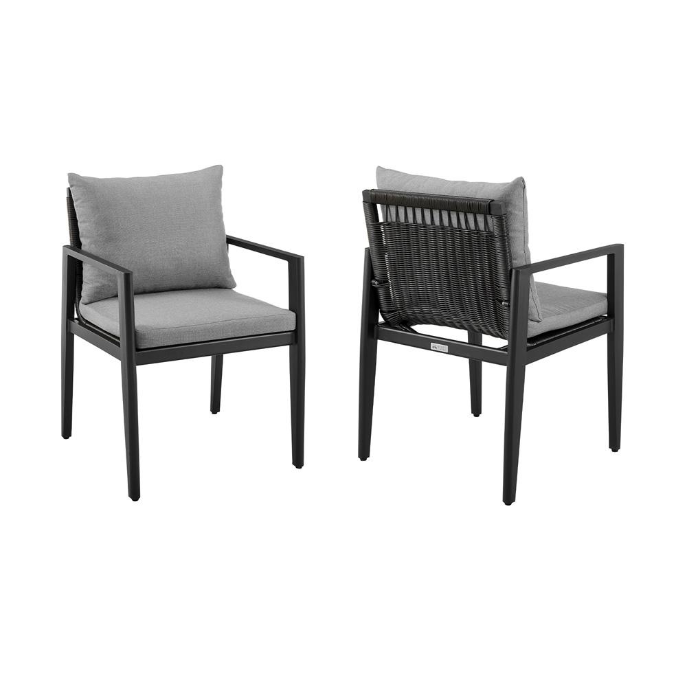 Armen Living - Cayman Outdoor Patio Dining Chairs with Arms in Aluminum with Gray Cushions - Set of 2 - LCCCCHBL veiw 1