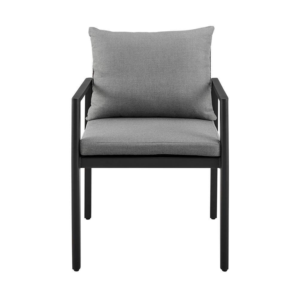 Armen Living - Cayman Outdoor Patio Dining Chairs with Arms in Aluminum with Gray Cushions - Set of 2 - LCCCCHBL veiw 3