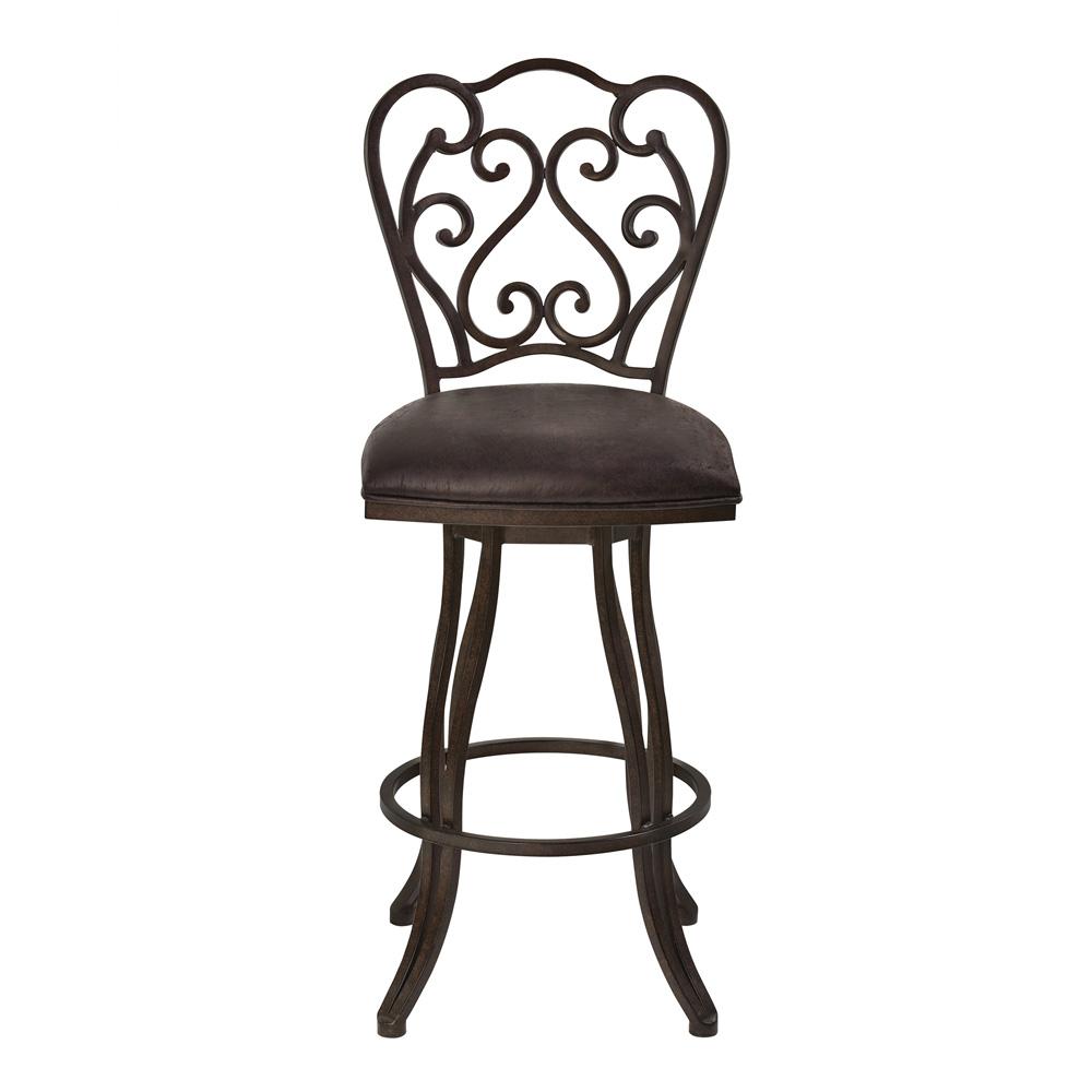 Armen Living - Celeste 30in Bar Height Metal Swivel Barstool in Bandero Espresso Fabric and Auburn Bay Finish - LCCEBAES30 veiw 2
