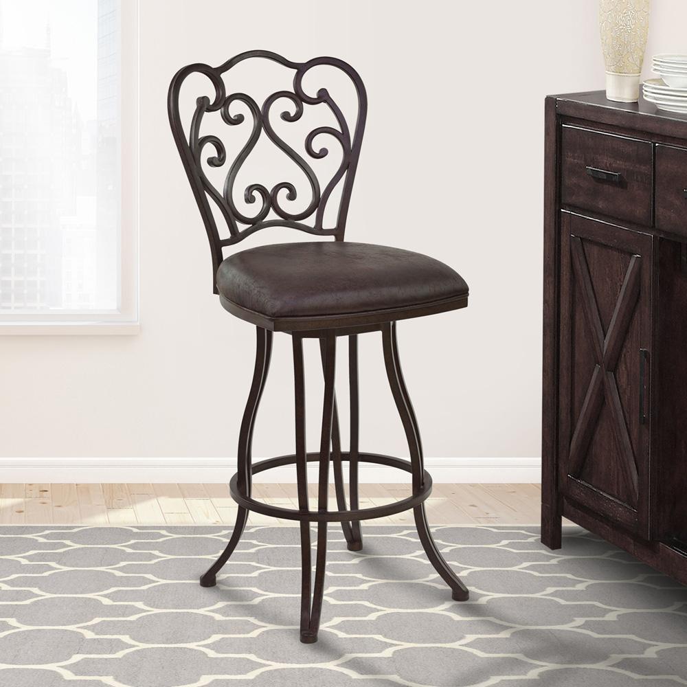 Armen Living - Celeste 30in Bar Height Metal Swivel Barstool in Bandero Espresso Fabric and Auburn Bay Finish - LCCEBAES30 veiw 3